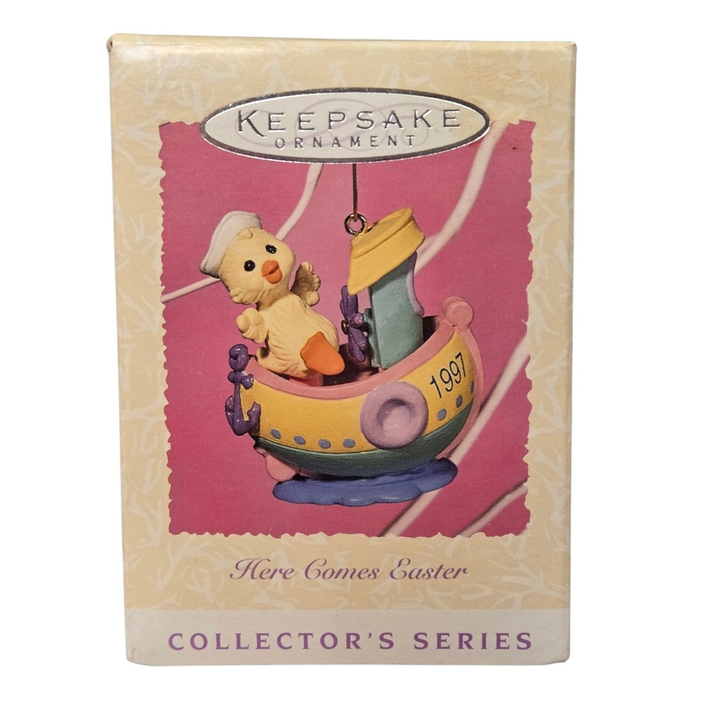1997 Hallmark Keepsake Collector's Series Here Comes Easter Duck Boat Ornament